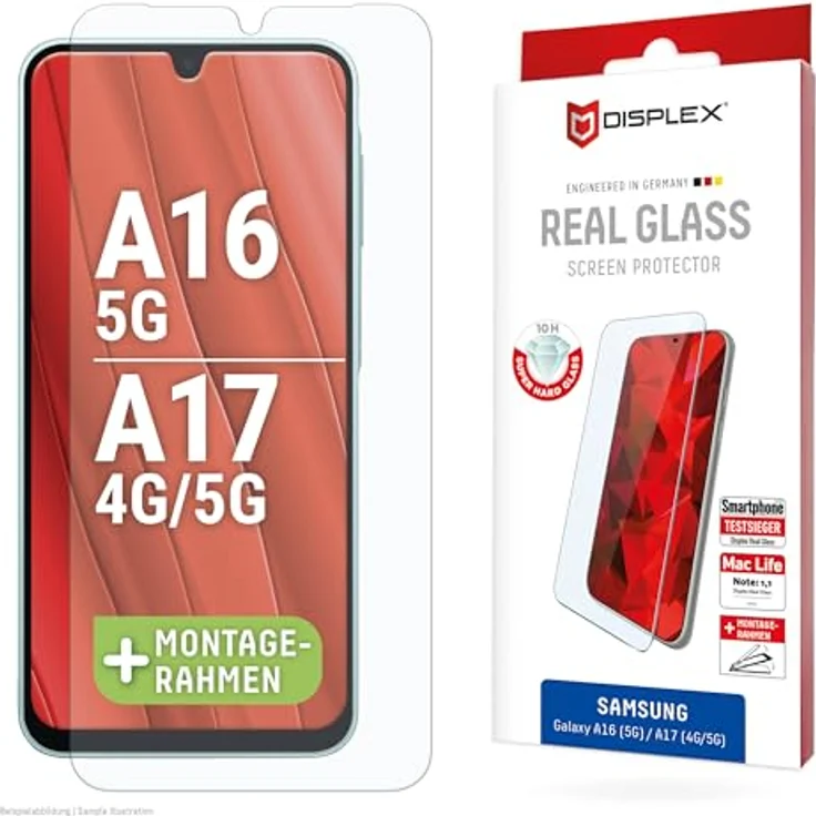 Displex Schutzglas 2D Clear (10H) für Samsung Galaxy A17 (4G/5G)/A16, Tempered Glas, kratzer-resistente Schutzfolie, hüllenfreundlich, Eco-Montagerahmen – Bild 1