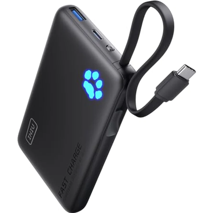 INIU Power Bank, Minigröße 20W 10000mAh PowerBank mit Integriertem USB-C Kabel, PD3.0 QC4.0 USB C In&Out, Externer Handyakku für iPhone 16 15 14 13 12 Pro Max Mini Samsung S23 iPad – Bild 1