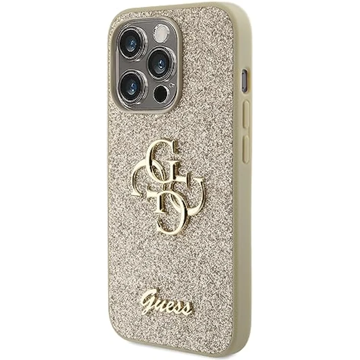 Guess GUHCP15LHG4SGD, Hülle für iPhone 15 Pro 6.1" in Gold, Hardcase mit Glitzer und Big 4G Logo – Bild 2