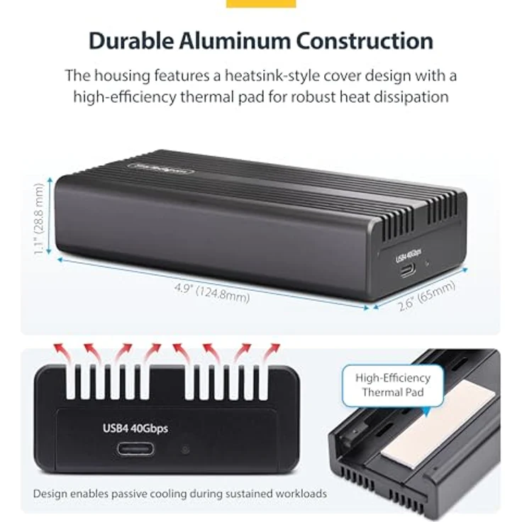 StarTech 1USB4-NVME-ENCLOSURE (M.2), ultrakompaktes USB4 Festplattengehäuse mit bis zu 3.800 MB/s, Schwarz – Bild 7