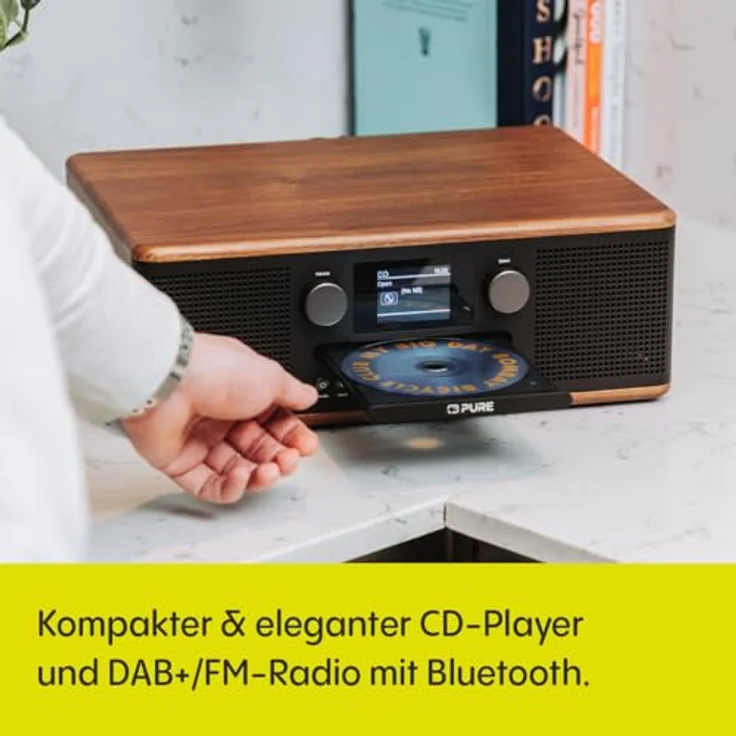 Pure Classic C-D6 Musiksystem (CD-Player, DAB+/FM, Bluetooth, AUX, USB, Wecker, Sleeptimer) Coffee Black/Walnut – Bild 2