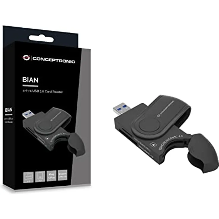 CONCEPTRONIC BIAN04B 4-in-1-USB-3.0-Kartenleser, SD/SDHC/SDXC x 2, Micro SD/T-Flash x 2