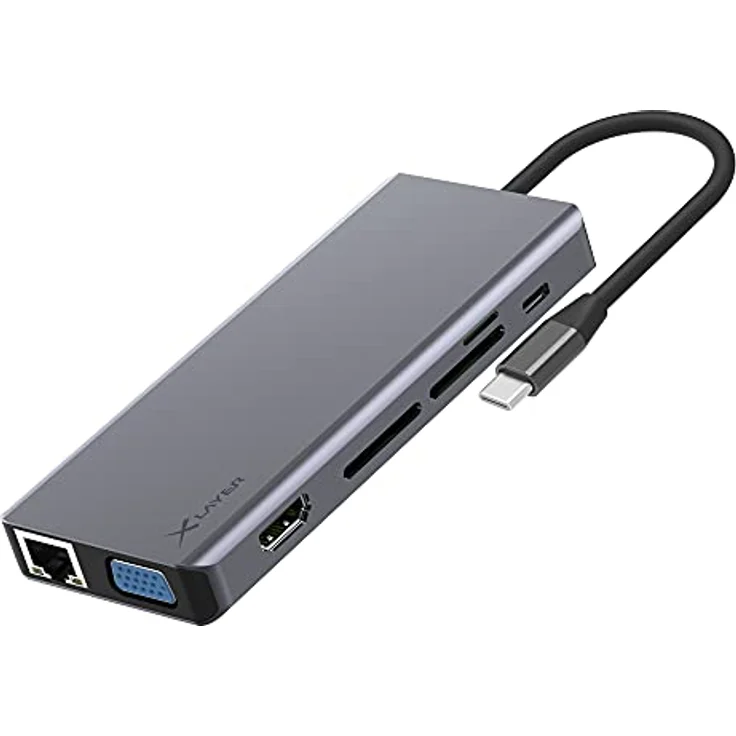 XLayer Docking Station 13-in-1 | USB C Hub Multiport Adapter HDMI SD 4K | Kompatibel für MacBook Pro Air, iPad, Chromecast, Switch, PS, Windows Geräte und Monitoren | Space Grey – Bild 3