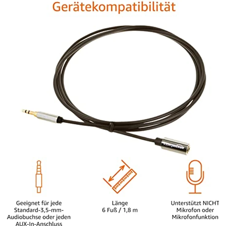 AmazonBasics Stereo-Audiokabel, 3,5-mm-Klinkenstecker auf 3,5-mm-Klinkenbuchse, 1,8 m – Bild 3
