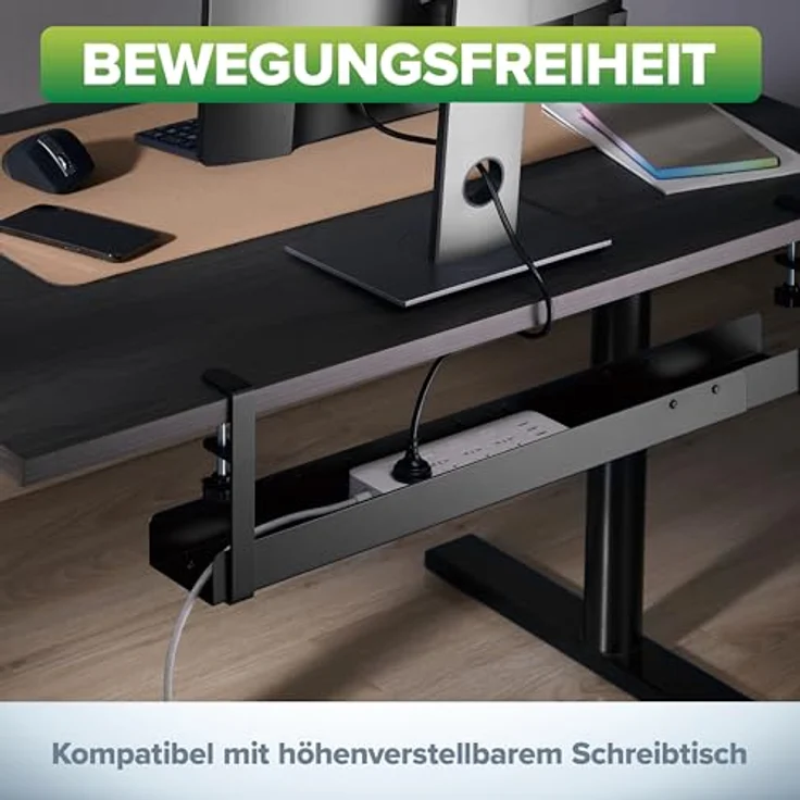Inline Montagekomponente für Kabelführung, Stahl, schwarz, unter dem Schreibtisch – Bild 6
