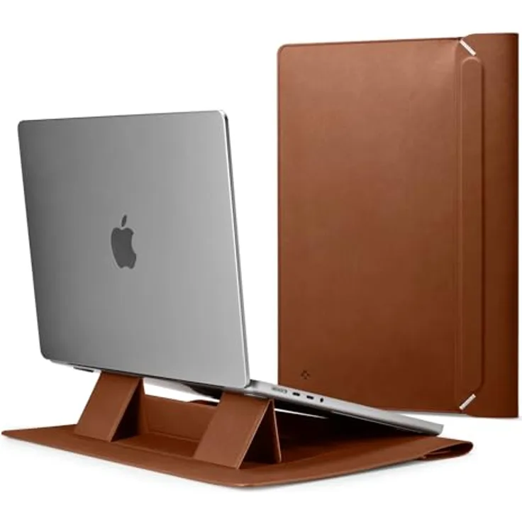 Spigen Valentinus S Laptoptasche Hülle Tasche 15 15,6 16 Zoll, Leder Laptop Hülle Kompatibel mit MacBook Pro/Air, M1 / M2 / M3, Dell, Acer, ASUS, Hp, Lenovo, LG Gram usw - Braun