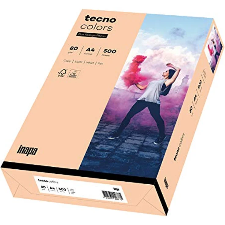 inapa farbiges Druckerpapier, buntes Papier tecno Colors: 80 g/m², A4, 500 Blatt, lachs – Bild 1