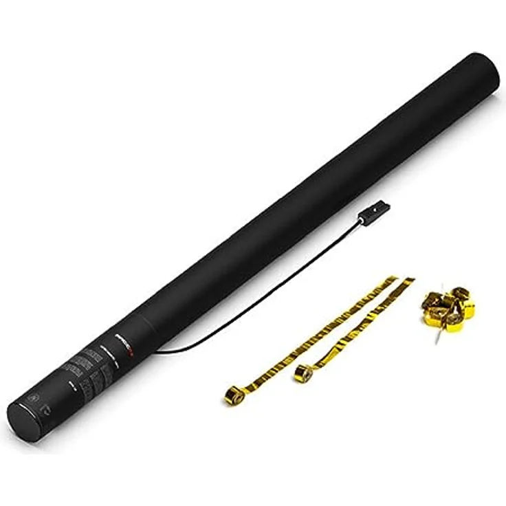 Magic FX E Cannon 80cm, Elektrische Konfetti Kanone mit gold metallic Luftschlangen, TÜV-zertifiziert – Bild 2