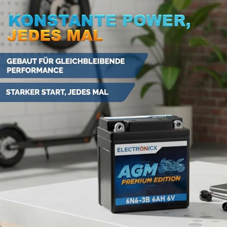 Electronicx AGM-6N6-3B AGM Motorradbatterie 6Ah 6V, wartungsfrei, auslaufsicher, rüttelfest für Motorrad, Roller, Quad und Jetski – Bild 4
