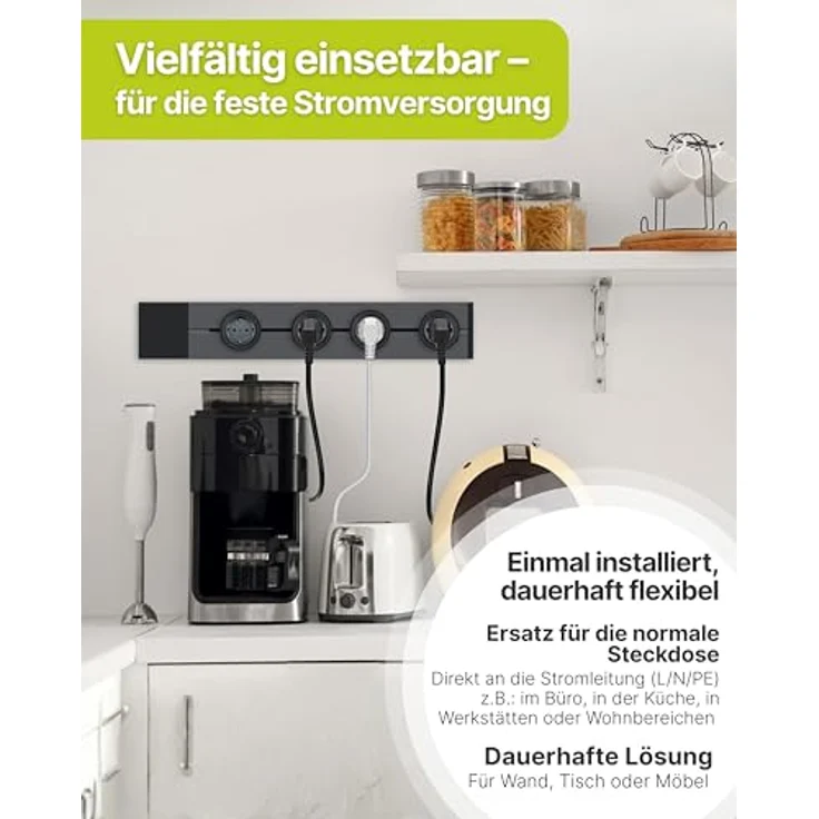 SCHWAIGER Konfigurierbare Steckdosenleiste 50 cm, modulare Stromschiene in Schwarz mit Aluminium-Design, individuell einstellbar, VDE geprüft für Küche, Büro & Werkstatt – Bild 3