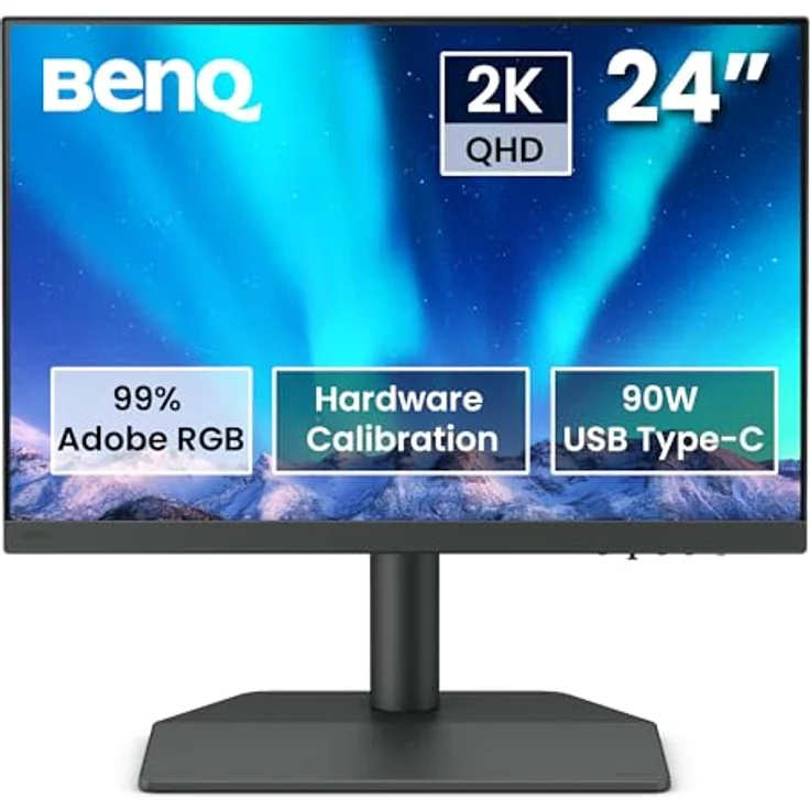 BenQ SW242Q 24-Zoll 2K Monitor für Bildbearbeitung, MacBook/Windows-kompatibel, 99% Adobe RGB, 98% P3, Hardware-Kalibrierung, 90W USB-C, TÜV Anti-Reflexionszertifikat, 16-bit 3D LUT, HDR10 - Schwarz – Bild 1