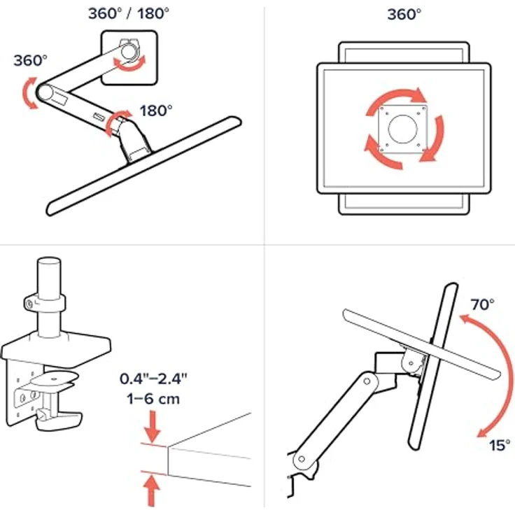 Ergotron LX Pro Arm, Einzel-Display Tischhalterung für Monitore bis 34,02", grau – Bild 7