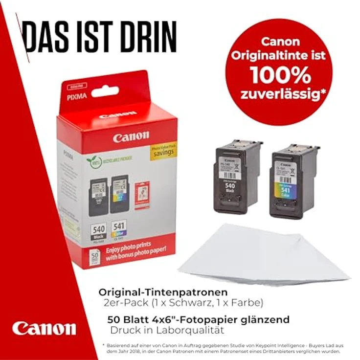 Canon PG-540/CL-541 Photo Value Pack, 2-tlg Tintenpatrone mit 8 ml Farbtinte für bis zu 180 Seiten in Schwarz und Farbe, inklusive 50 Blatt Fotoglanzpapier 10 x 15 cm – Bild 2