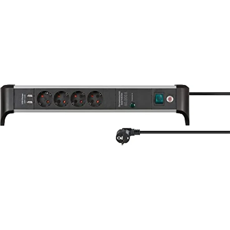 Brennenstuhl Alu-Office-Line Steckdosenleiste 4-Fach mit USB und Überspannungsschutz (Mehrfachsteckdose mit Schalter, 1,8m Kabel, 2-Fach USB 3,1 A, Made in Germany) – Bild 1