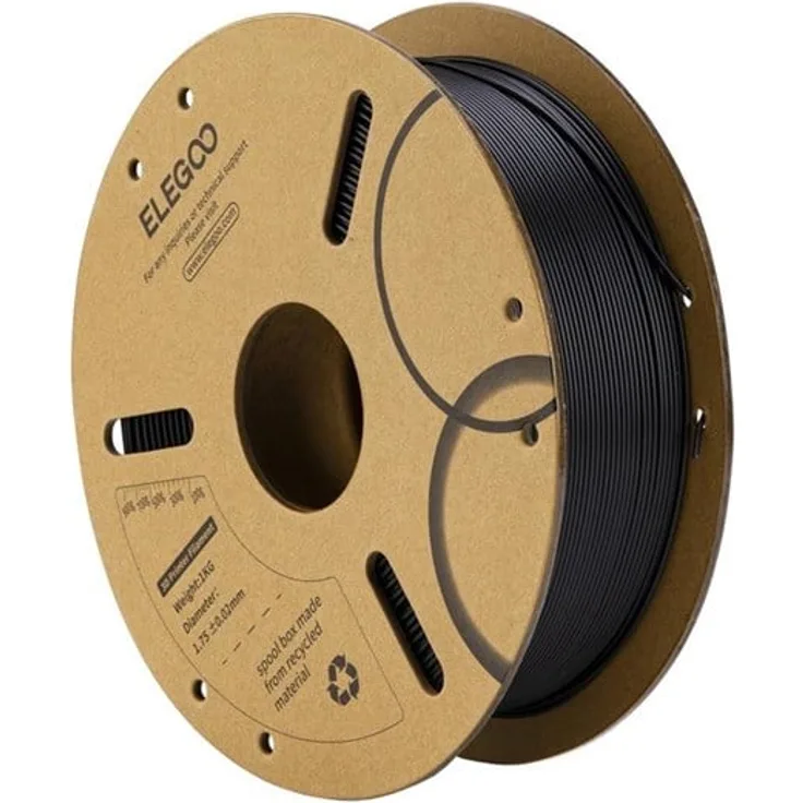 Elegoo PLA Filament, 1.75 mm FDM 3D-Druckmaterial in Schwarz mit starker Schichthaftung und gleichmäßiger Spule