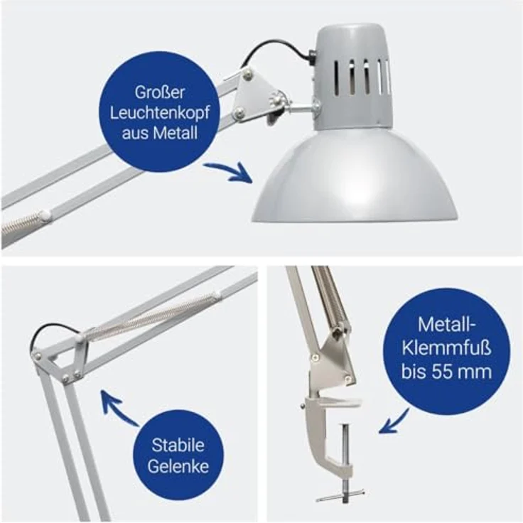 Maul Schreibtischlampe MAULstudy, Design Klemmleuchte Metall, Exklusive Leuchtmittel, Silber, 8230595, 1 Stück – Bild 4