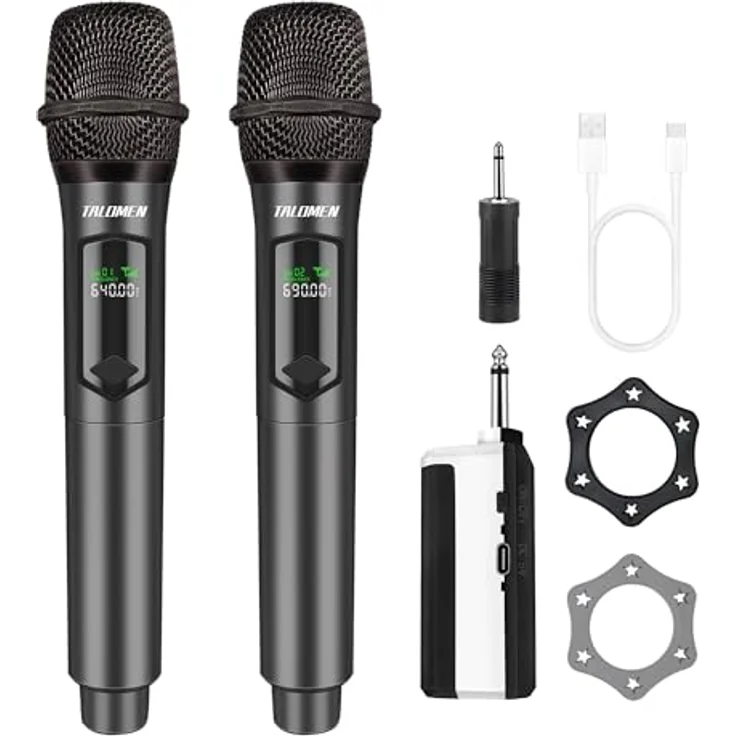 talomen K60-2, Kabelloses Funkmikrofon Set mit 2 Handmikrofonen, dynamisch, 2.4 GHz, 160 Fuß Reichweite, inkl. 1200 mAh Akkus und Zubehör – Bild 1