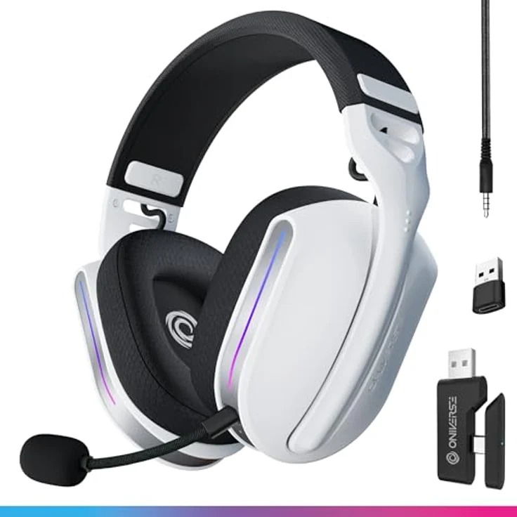 Oniverse Gaming-Headset Polaris, kabellos, PS5/PS4/Switch/PC/mobil, LED, geringe Latenz 2,4 GHz/Bluetooth, Akku 33 Stunden, virtueller Sound 7.1, Dual-Mikrofon, blau – Bild 1