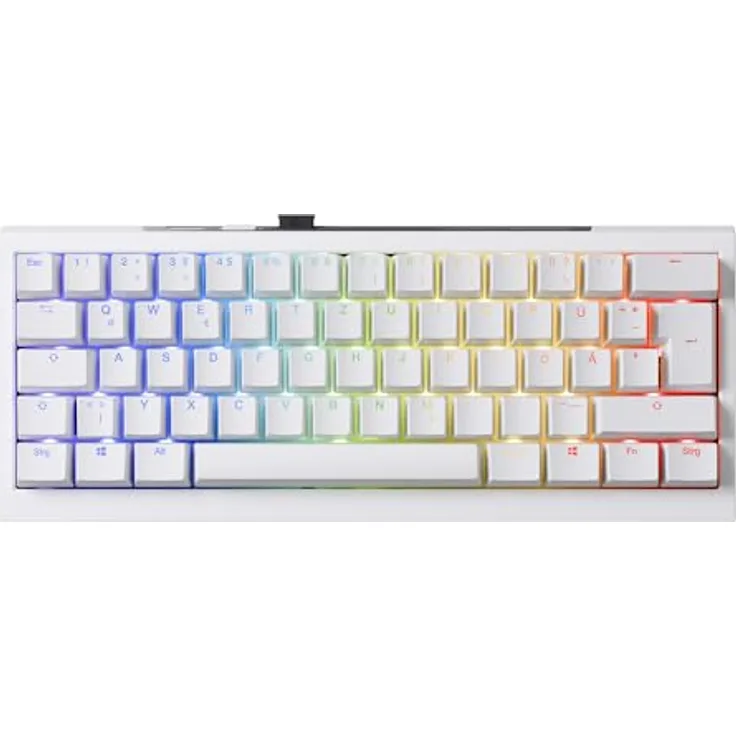 Ducky One X Mini Wireless Gaming Tastatur Weiß – 60% Tastatur, Induktive Switches, Tri-Mode-Konnektivität USB-C, 2.4GHz, Bluetooth, Rapid Trigger, Einstellbare Auslösung, RGB, ISO Tastatur deutsch