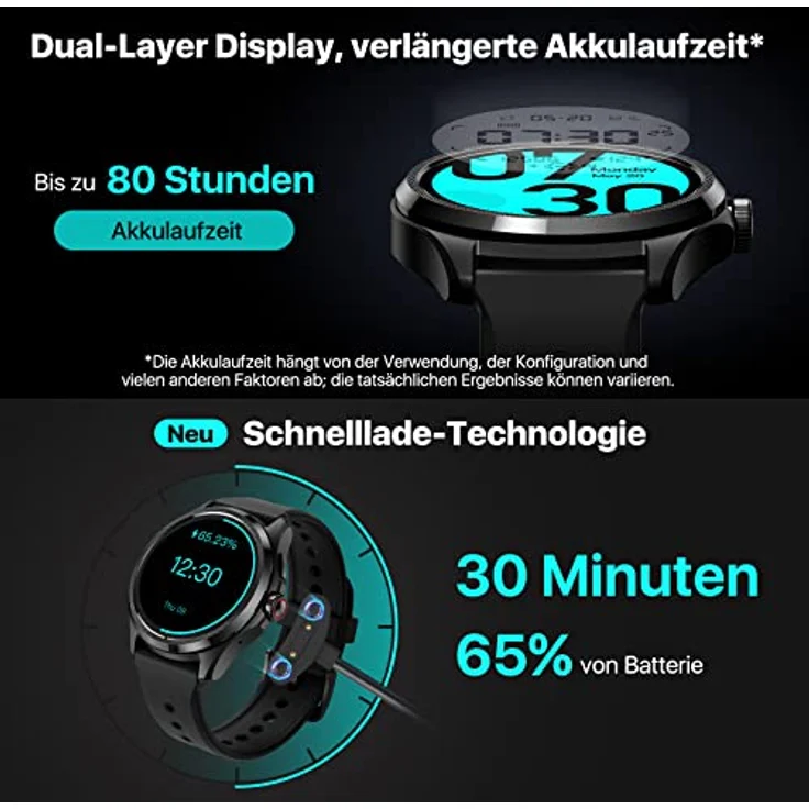 Ticwatch Pro 5 Android Smartwatch für Männer Snapdragon W5+ Gen 1 Wear OS Smartwatch 80 Stunden Lange Akkulaufzeit Gesundheit Fitness Tracking 5ATM Wasserbeständigkeit Kompass Nur Android kompatibel, Black – Bild 4