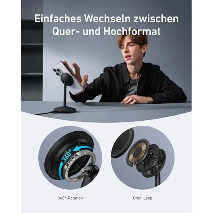 Anker MagGo kabellose Ladestation, 15W Qi2 für MagSafe, mit 360° Drehmechanismus, weiß – Bild 5