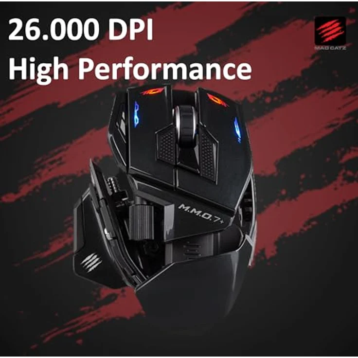 MAD CATZ M.M.O. 7+ Gaming Maus, kabelgebunden & kabellos, 21 programmierbare Tasten, 5D Taste, 26000 DPI PixArt 3395 Sensor, ergonomisch rechts – Bild 5