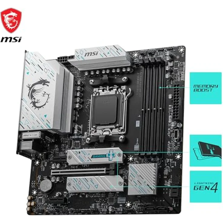MSI B650M Gaming Plus WiFi Motherboard, mATX - Unterstützt AMD Ryzen 8000/7000 Prozessoren, AM5 - DDR5 Memory Boost 7800+ MHz/OC, PCIe 4.0 x16, M.2 Gen4, Wi-Fi 6E – Bild 3
