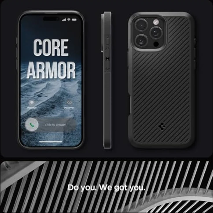 Spigen Core Armor Hülle für iPhone 16 Pro Max, Mattschwarze Schutzhülle mit integriertem Stand, Stoßfest, kabelloses Laden, TPU Material – Bild 7