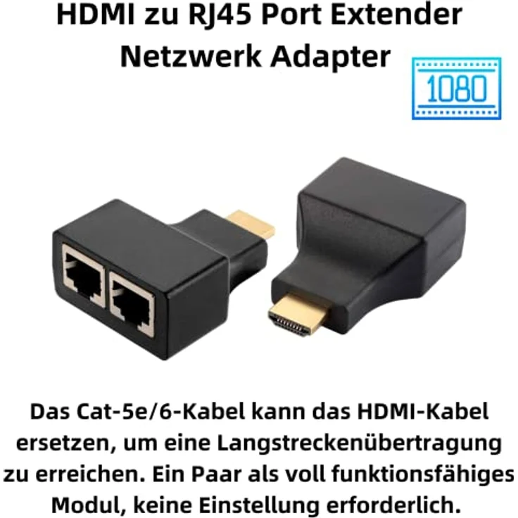 Aukson C26C HDMI zu RJ45 Extender Adapter, 30m Netzwerk LAN Ethernet Verlängerung, Unterstützt 1080p bei 60Hz, kompatibel mit Cat5e/Cat6 Kabel, Ideal für Heimkino und Präsentationen – Bild 2