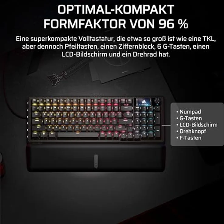 Corsair Vanguard PRO 96 Gaming-Tastatur, MGX Hall-Schalter, 8.000 Hz, Rapid Trigger, LCD, RGB, 96 % Layout – Bild 4