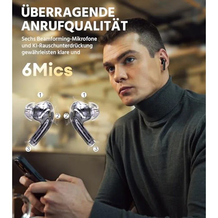 Edifier W260NC Aktive Noise Cancellation Ohrhörer, Hi-Res Audio, 6 Mikrofone, IP54 Wasserdicht, Bluetooth 5.3, Dunkelblau – Bild 5