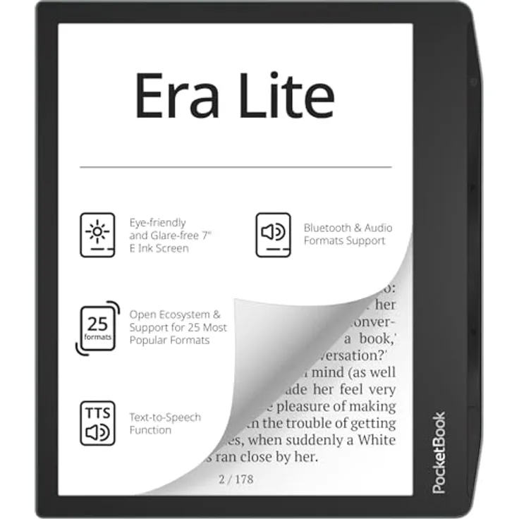 PocketBook Era Lite, E-Book-Reader mit 7 Zoll E-Ink Carta Display, 16 GB Speicher und wasserdichtem Design