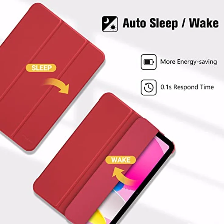 ProCase Hülle für iPad A16 11. Generation 2025 / iPad 10. Generation 2022, ultraflache Hard Schutzhülle mit Auto Wake/Sleep Funktion - Rot – Bild 5