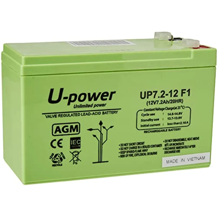 Master U-Power Blei Akku AGM 12V 7.2Ah F1 4,8mm – Bild 1