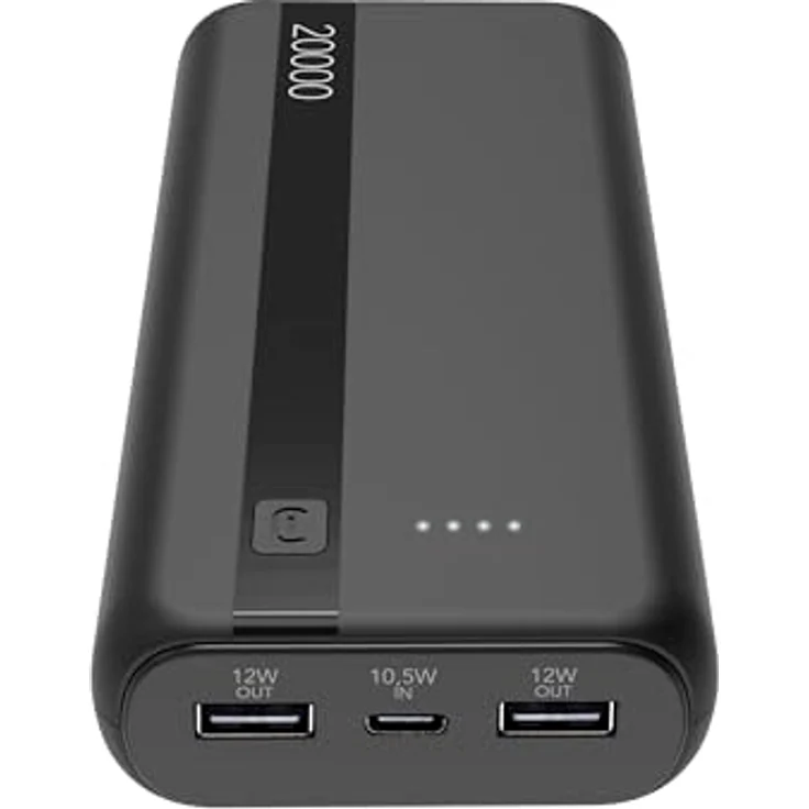 Cellularline Power Bank 20000 - 20.000mAh Kapazität, USB-C 10.5W Input, USB 12W Output, Li-Ion Battery, Helle LEDs, Schwarz – Bild 1