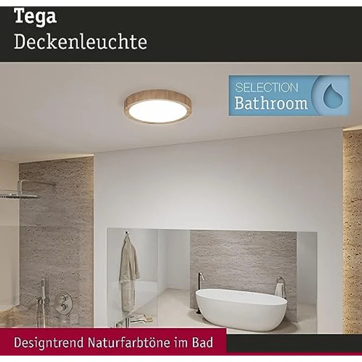 Paulmann 71085 LED Deckenleuchte Selection Bathroom Tega IP44 White Switch 1200lm 230V 22,5W Holzoptik Badleuchte Badleuchte – Bild 2