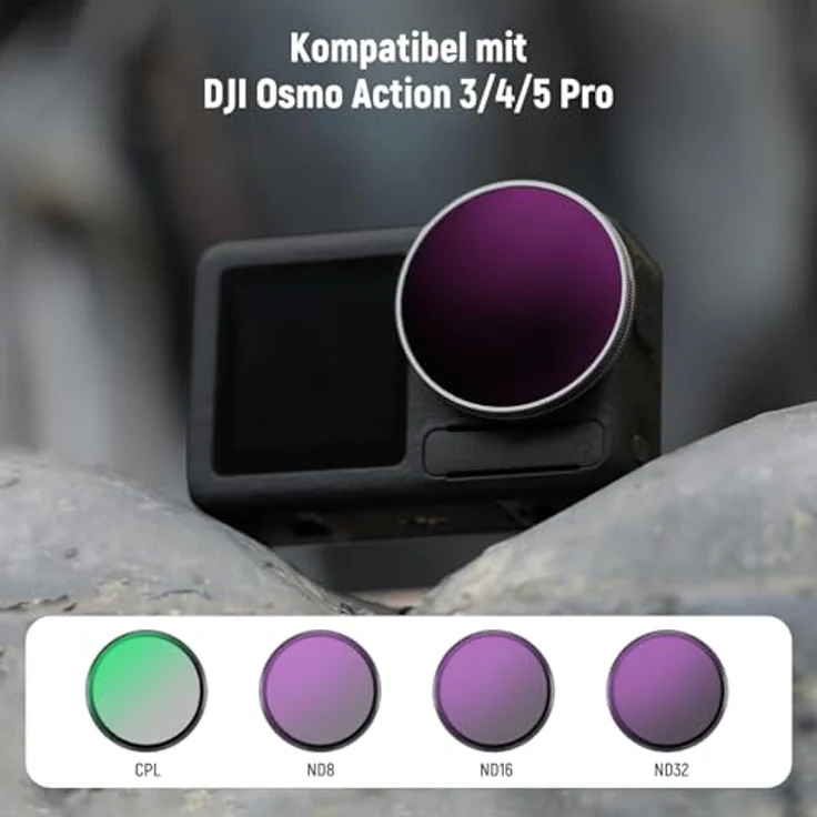 NEEWER Snap On ND Filter Set für DJI Osmo Action 5 Pro/4/3, 4er Pack ND8+ND16+ND32+CPL, HD Glas, praktische Montage, nicht kompatibel mit Osmo Nano – Bild 2