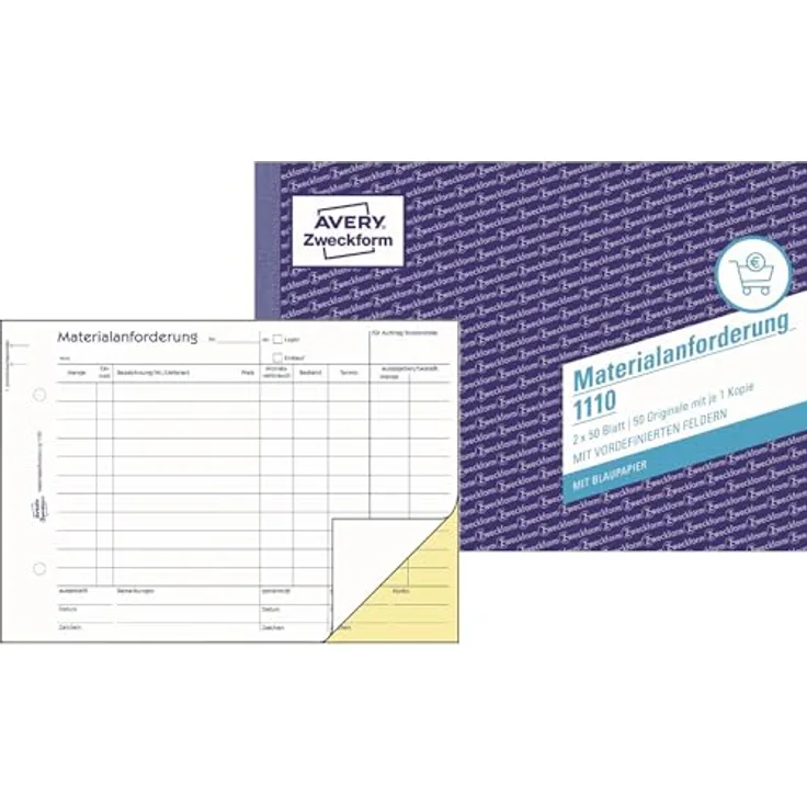 Avery Zweckform Formularblock A5 quer, Materialanforderungen, 2x50 Blatt, gelb, mit Abheftlochung und Mikroperforation