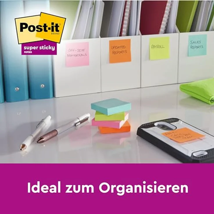 Post-it Super Sticky Haftnotizblock 655-6SS-PLAY, Playful Collection, 6x 90 Blatt, 76 x 127 mm, sortiert in ultrarot, vitalorange, ultragelb, limonengrün, paradiseblau und flieder – Bild 5