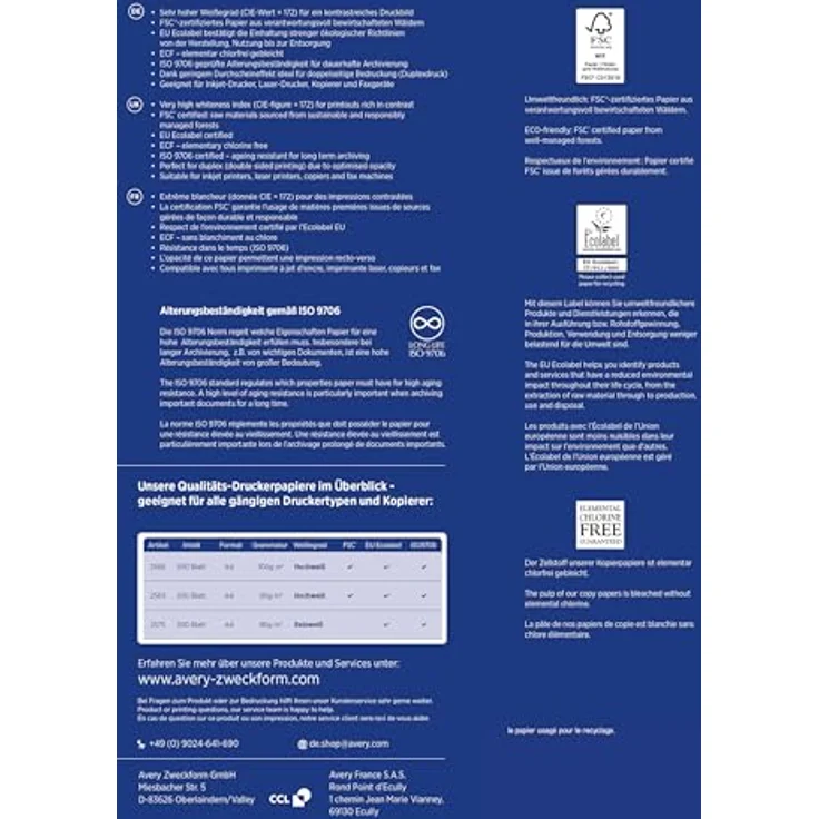 Avery Zweckform 2566 Drucker--Kopierpapier (500 Blatt, 100 g-m², DIN A4 Papier, hochweiß, für alle Drucker) 1 Pack – Bild 2