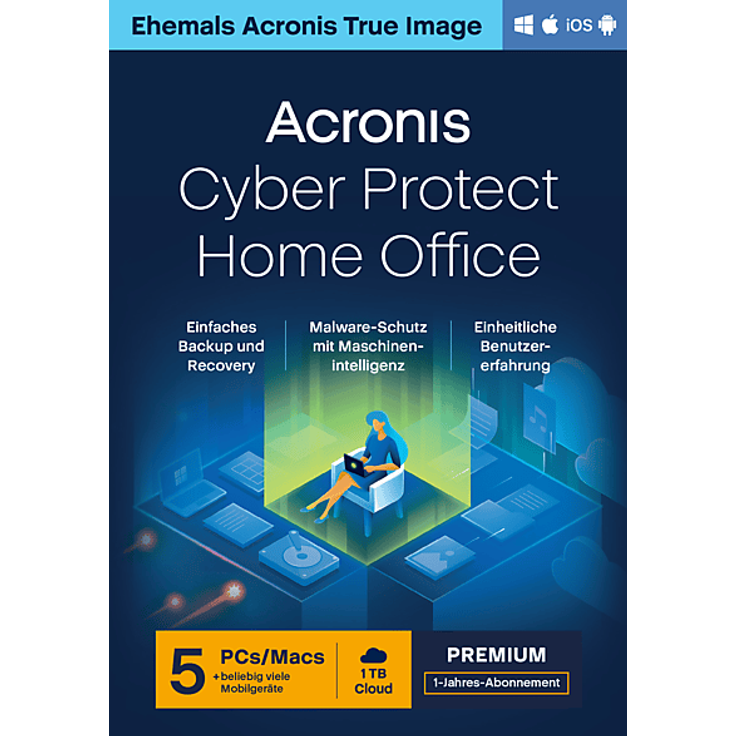 ACRONIS True Image Premium-Abonnement, 5 Computer + 1 TB Cloud-Speicher, 1 Jahr, umfassender Datenschutz und Backup-Lösung