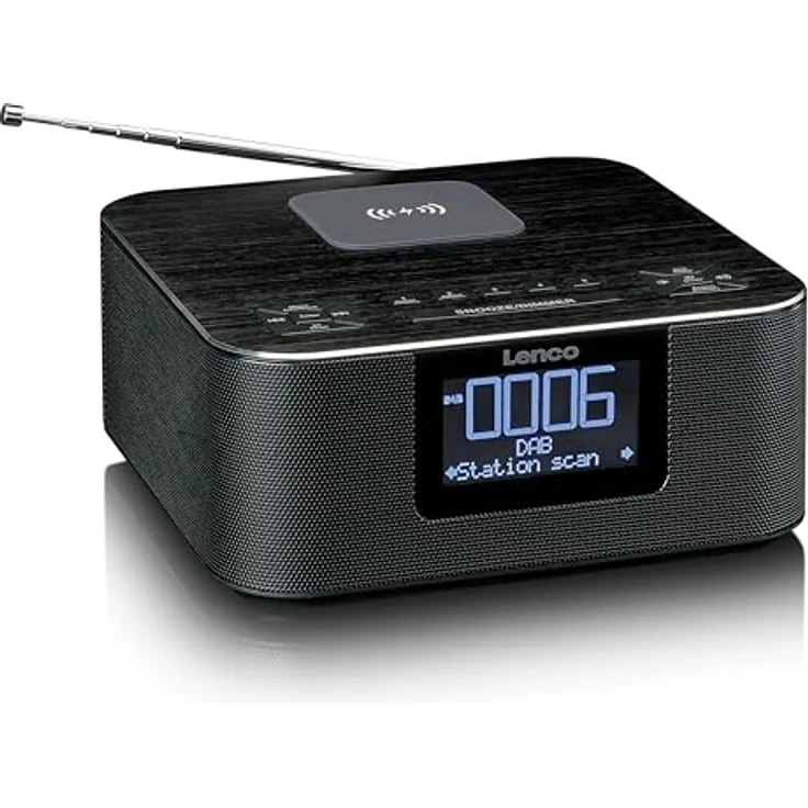 Lenco CR-650 DAB+ Radiowecker - Uhrenradio mit DAB+ und FM - 20 Senderspeicher - Schlummerfunktion - 2 x 2 Watt RMS - LCD - USB und QI Lader - schwarz – Bild 3