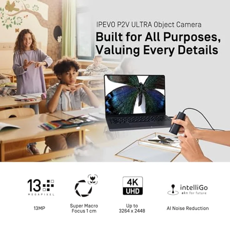Ipevo DOK P2V Ultra Full Pack, 13MP 4K Webcam mit Super Makro Fokus und eingebautem Mikrofon – Bild 2