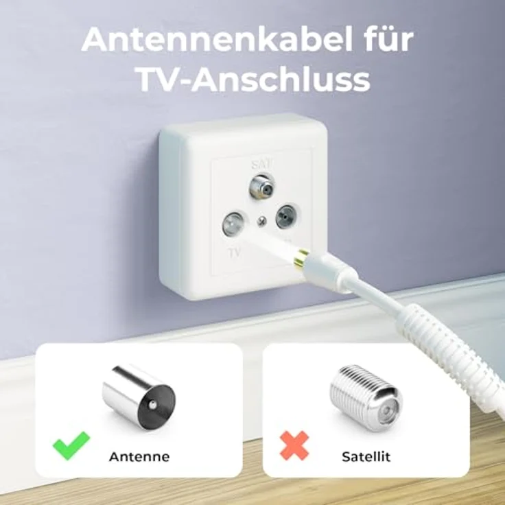 deleyCON 5m TV Antennenkabel, Koaxialkabel mit IEC-Stecker auf IEC-Kupplung, 4-fach Schirmung, 2x Ferritkern, Mantelstromfilter für DVB-T/T2, DAB - Weiß – Bild 4
