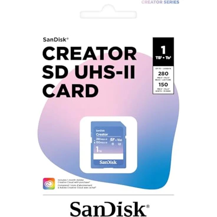 SanDisk Creator SD-UHS-II Speicherkarte 1 TB (6K-Video, V60, UHS-II, 280 MB/s Lesen, RescuePRO Deluxe, Adobe Creative Cloud) – Bild 5