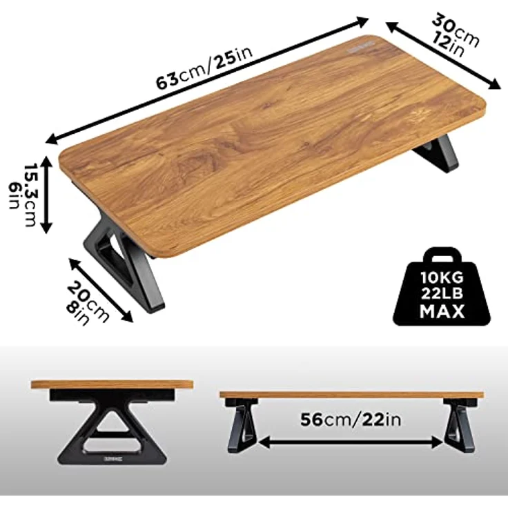 Duronic DM06-1 AW Monitorständer | 62 x 30 cm Fläche | Bis 10kg | 15cm Höhe | Ergonomischer Bildschirmständer Schreibtisch | Schreibtischaufsatz Monitor und Laptop | Bildschirmerhöhung LCD LED OLED TV – Bild 3
