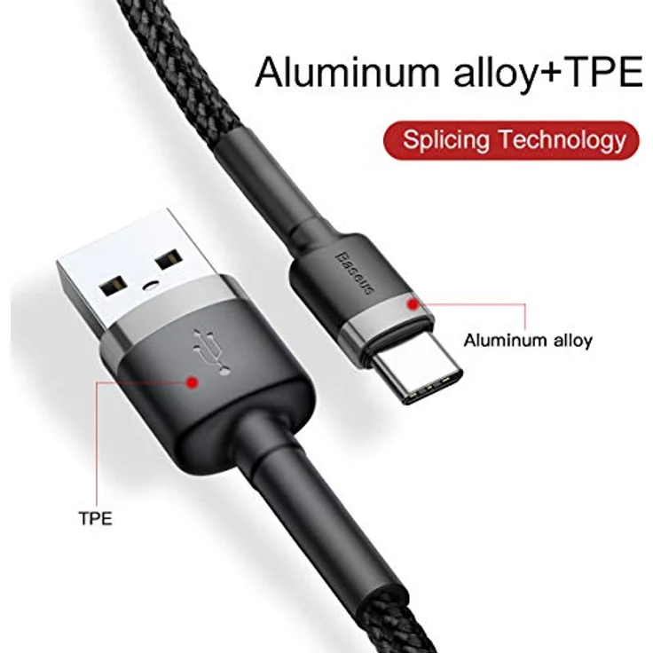 Baseus Cafule Cable - USB to USB-C Connect und Charge Cable 2 A, 2 M (Grey-Black) – Bild 4