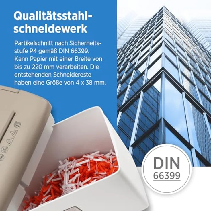 GENIE 440 X II Aktenvernichter, Cross-Cut Papierschredder P-4, 9-Liter-Behälter, Braun-Weiß, Überhitzungsschutz, Rücklauffunktion – Bild 4