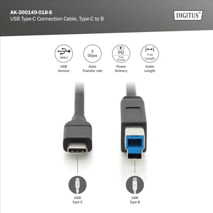 ASSMANN USB Type-C Anschlusskabel, Typ C auf AB (AK-300149-018-S) - Preisvergleich – Bild 3