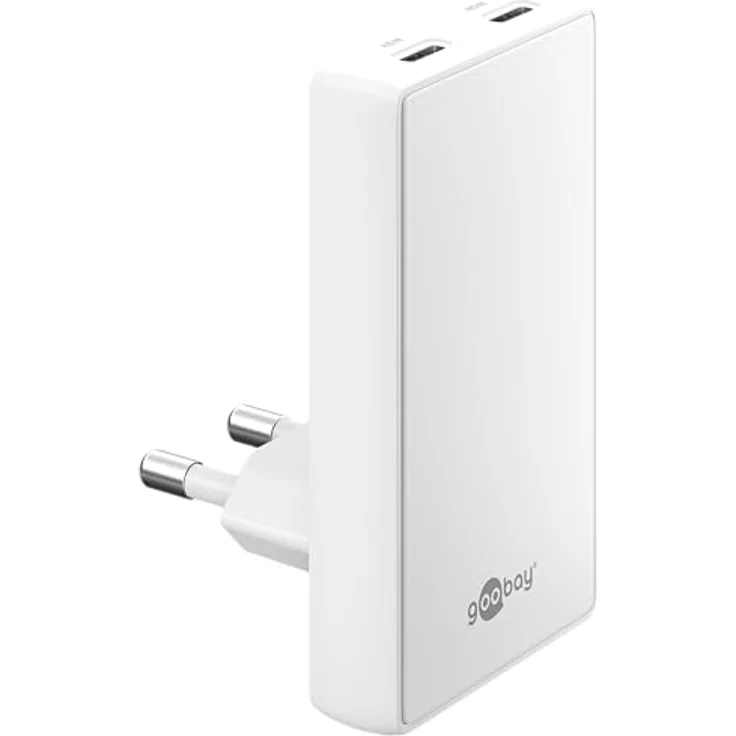 Goobay USB-C PD GaN Dual-Schnellladegerät, 90° Flat Design, 45 W für Smartphones und Tablets, weiss – Bild 1
